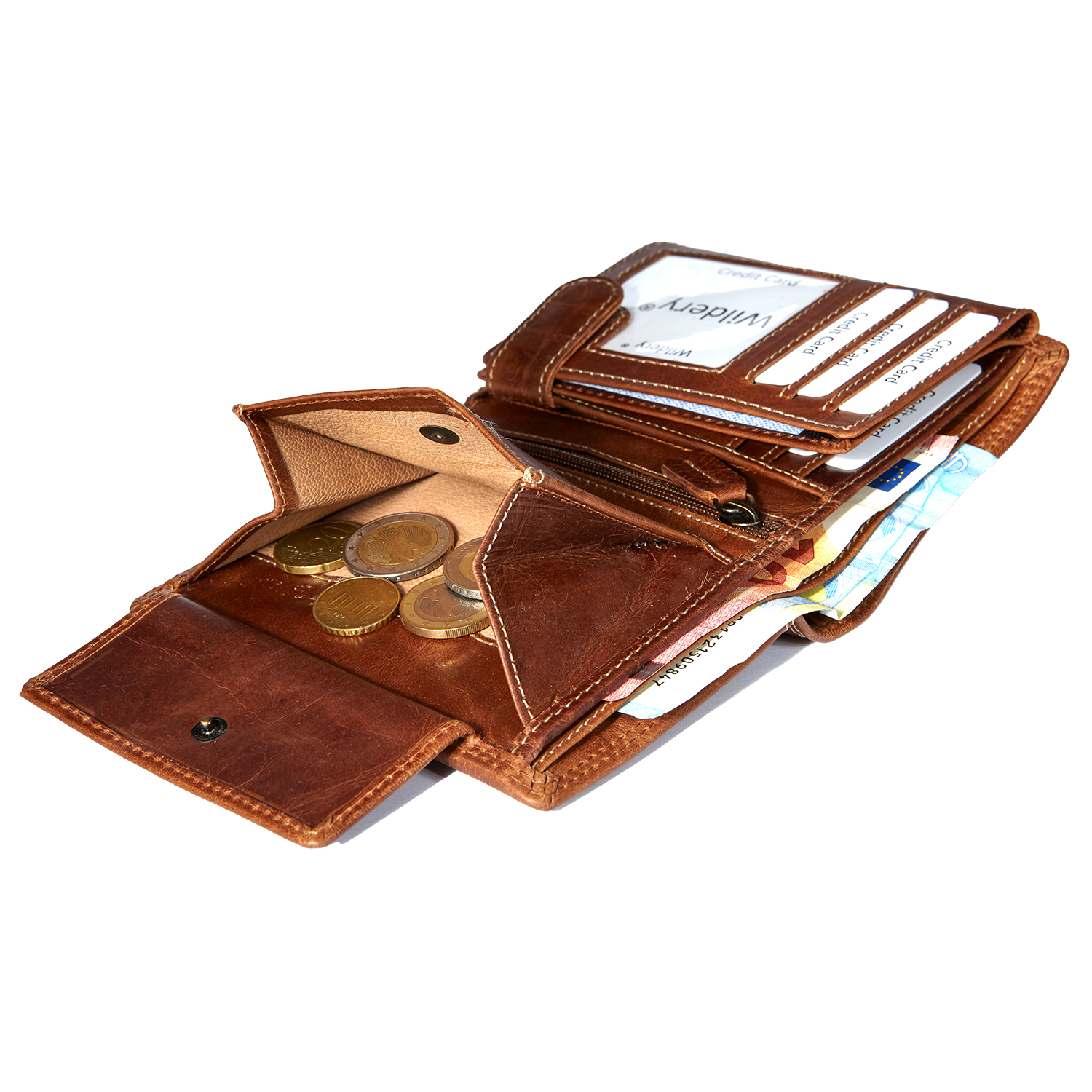 Wildery® Braunes Herren Geldbörse im Hochformat aus Leder mit integrierten RFID-Schutz #WI108C