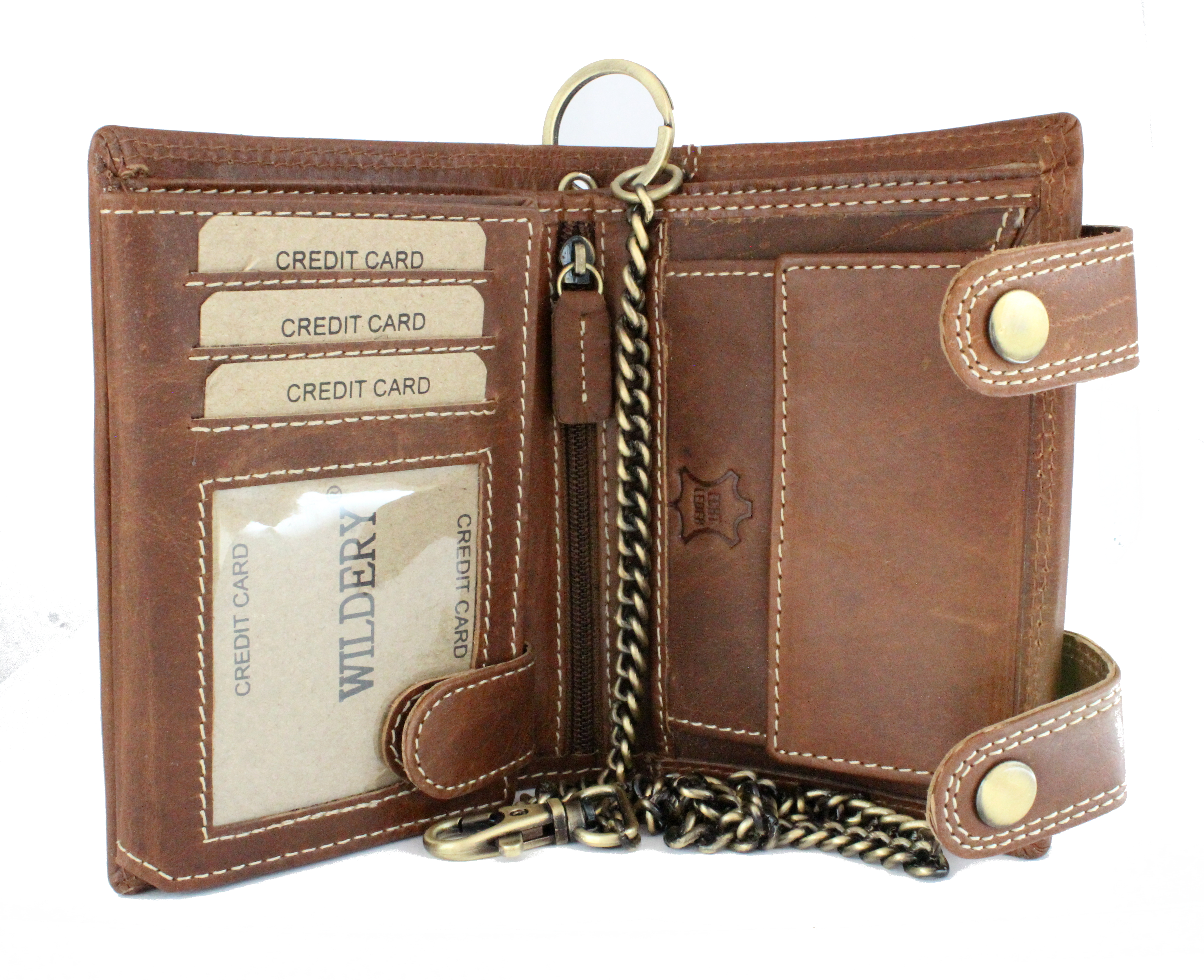 Herren Voll Leder Geldbörse mit RFID und NFC Schutz mit Sicherheitskette