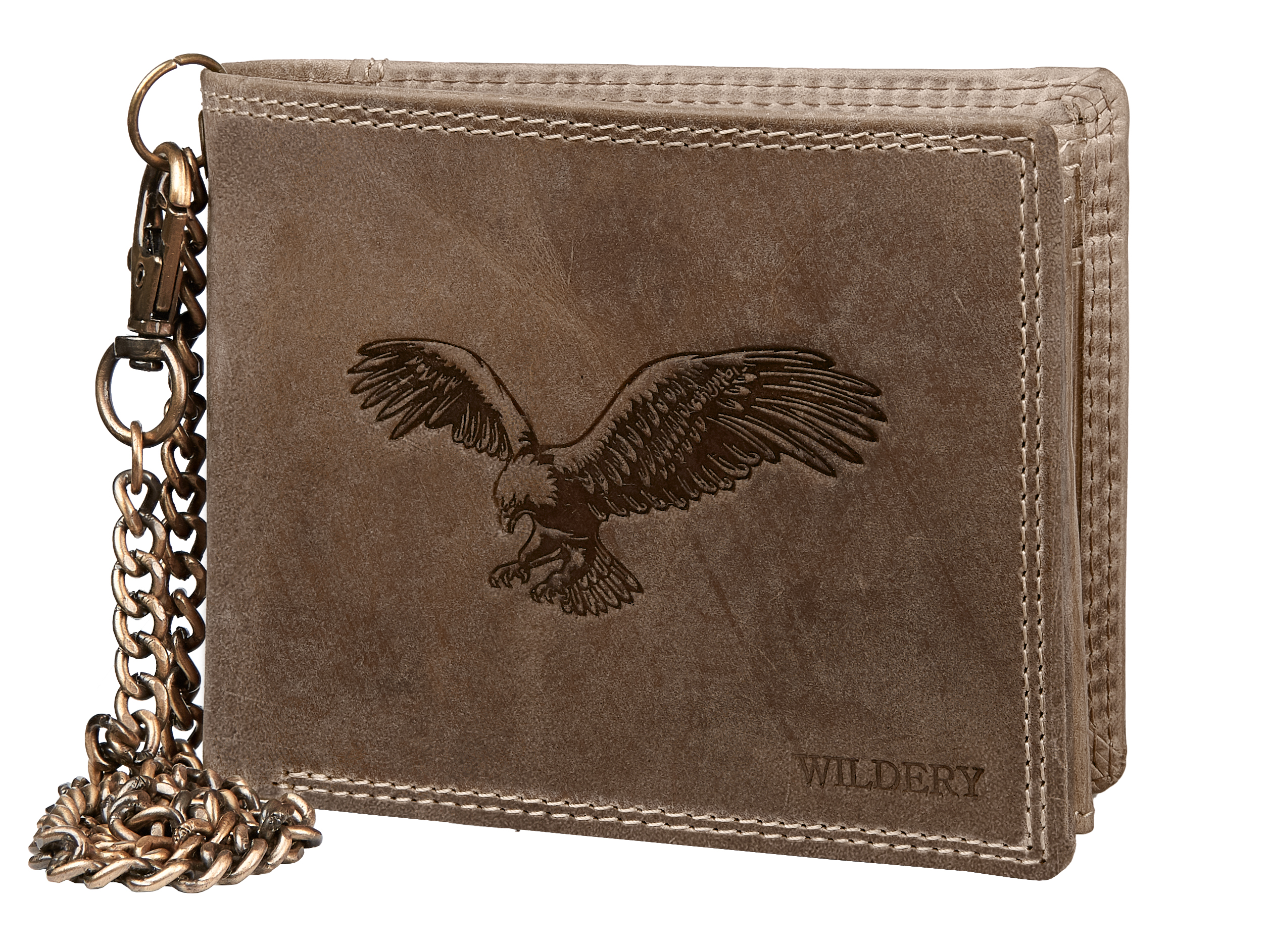 Wildery Herren Geldbörse aus Leder mit RFID Schutz im Querformat mit Adler Prägung