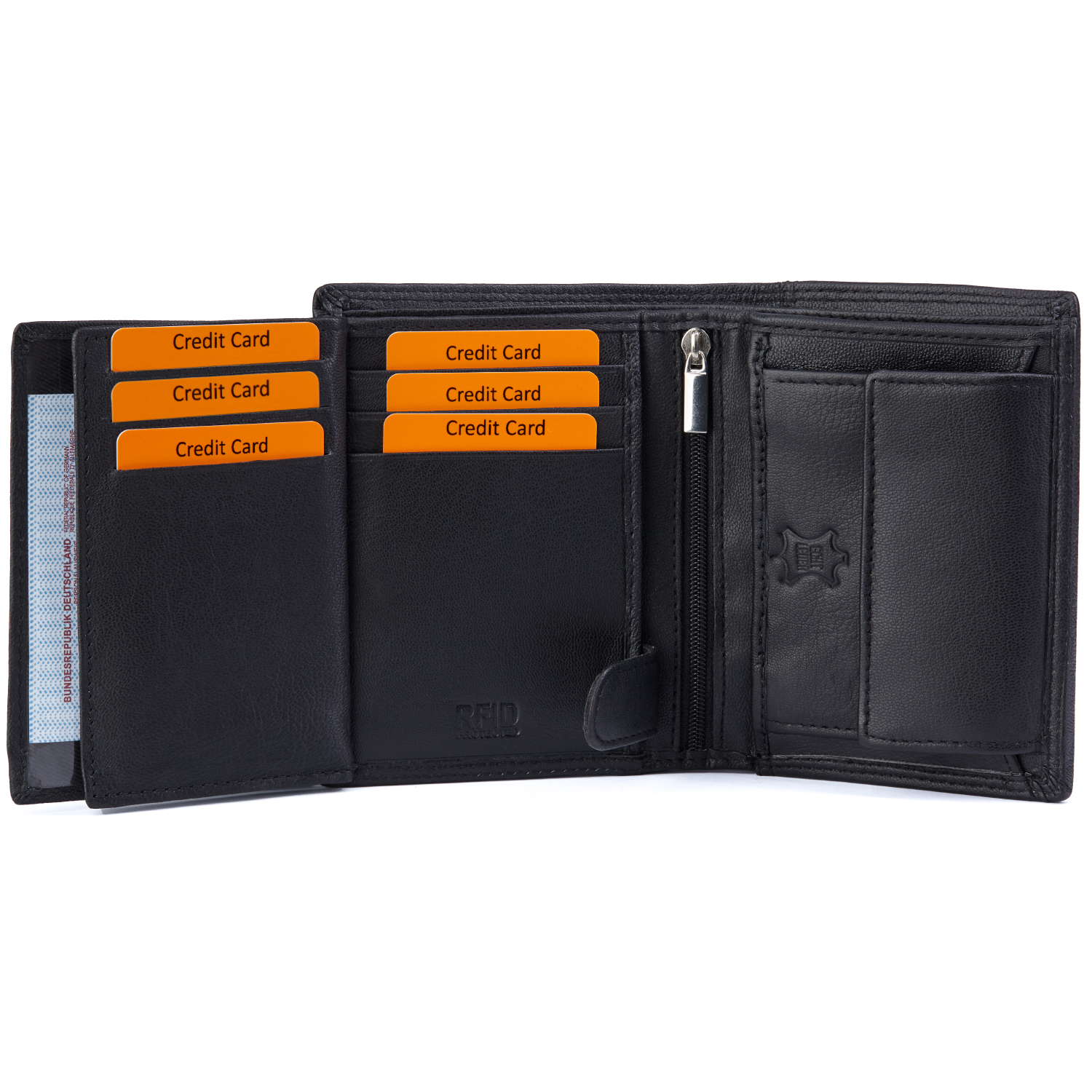 Herren Geldbörse mit RFID und NFC Schutz im Hochformat in schlichtem schwarz
