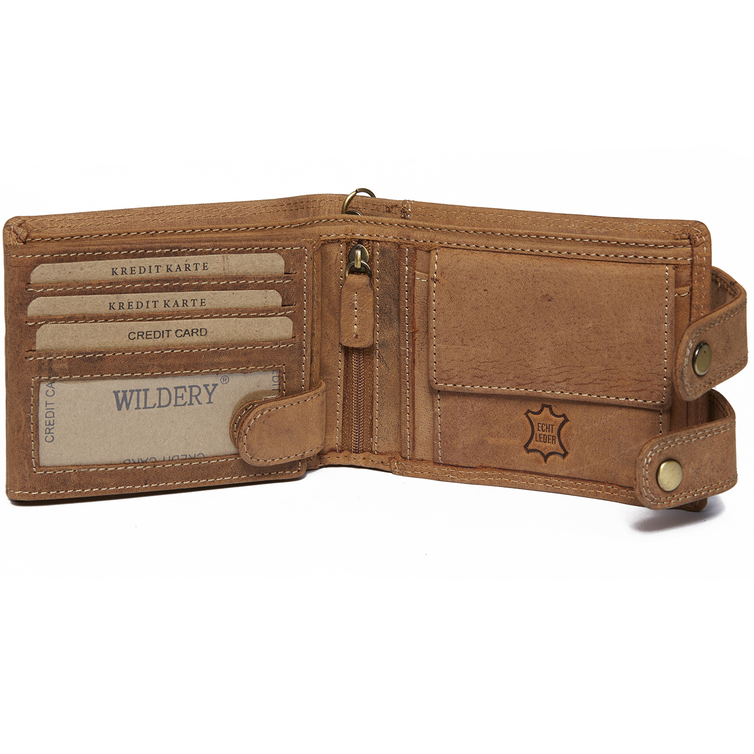 Herren Voll Leder Geldbörse mit RFID und NFC Schutz im Vintage Look mit Sicherheitskette in Beige