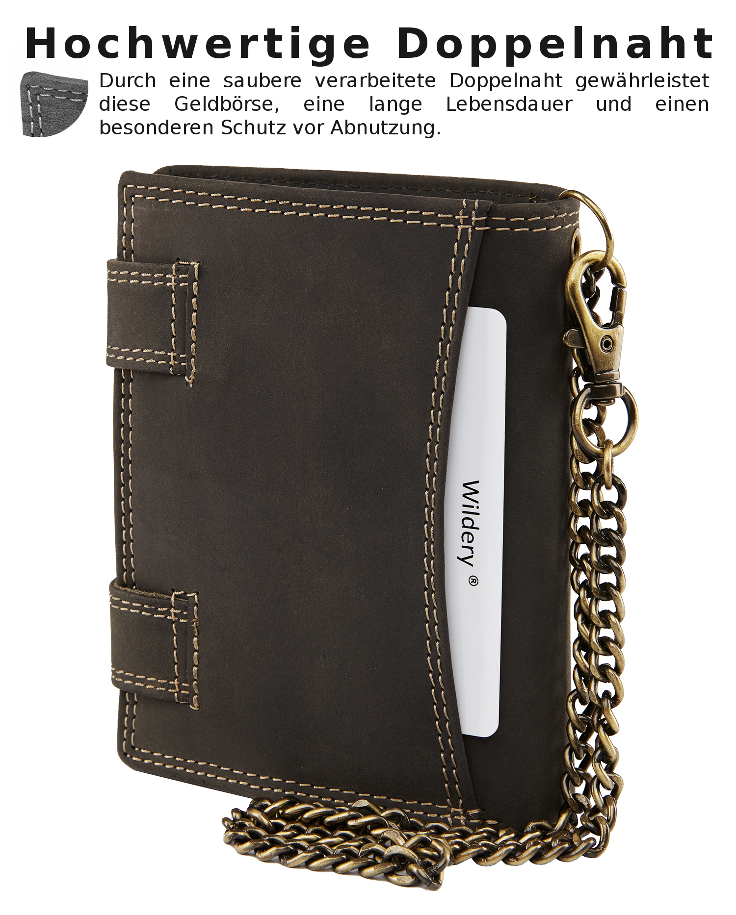 Herren Voll Leder Geldbörse mit RFID und NFC Schutz im Hochformat mit Vintage Leder und Sicherheitskette