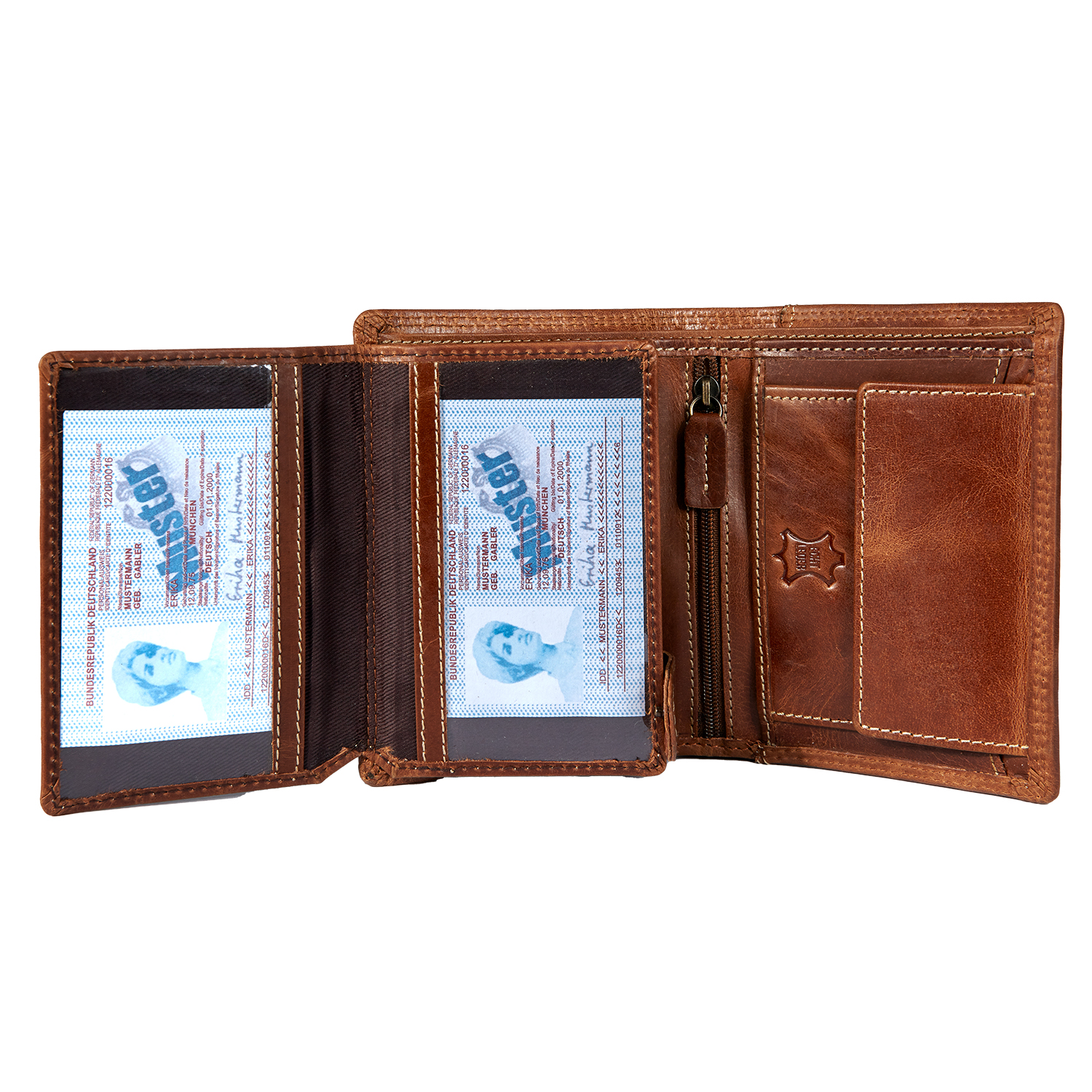 Wildery® Braunes Herren Geldbörse im Hochformat aus Leder mit integrierten RFID-Schutz #WI108C