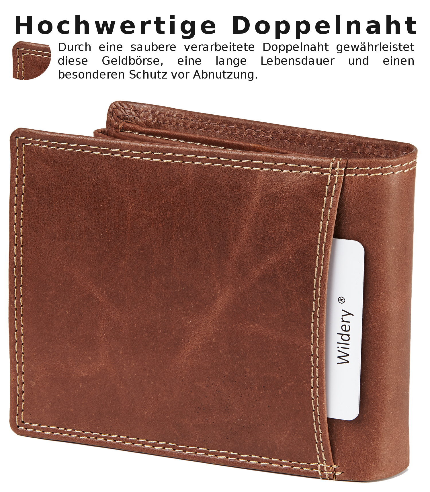 Wildery® Braunes Herren Portemonnaie aus Leder mit integrierten RFID-Schutz #WI107C